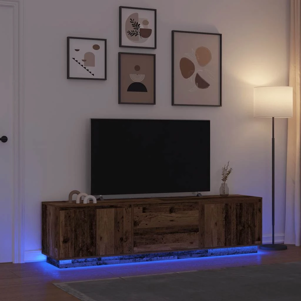 vidaXL TV-bord med LED-lys i antikt træ, 193,5x41x50 cm