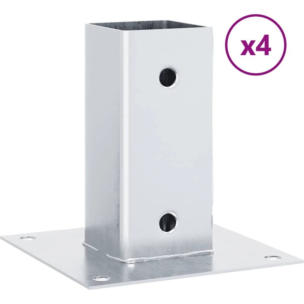 vidaXL stolpefødder firkantet 61x61 mm - 4 stk. galvaniseret stål