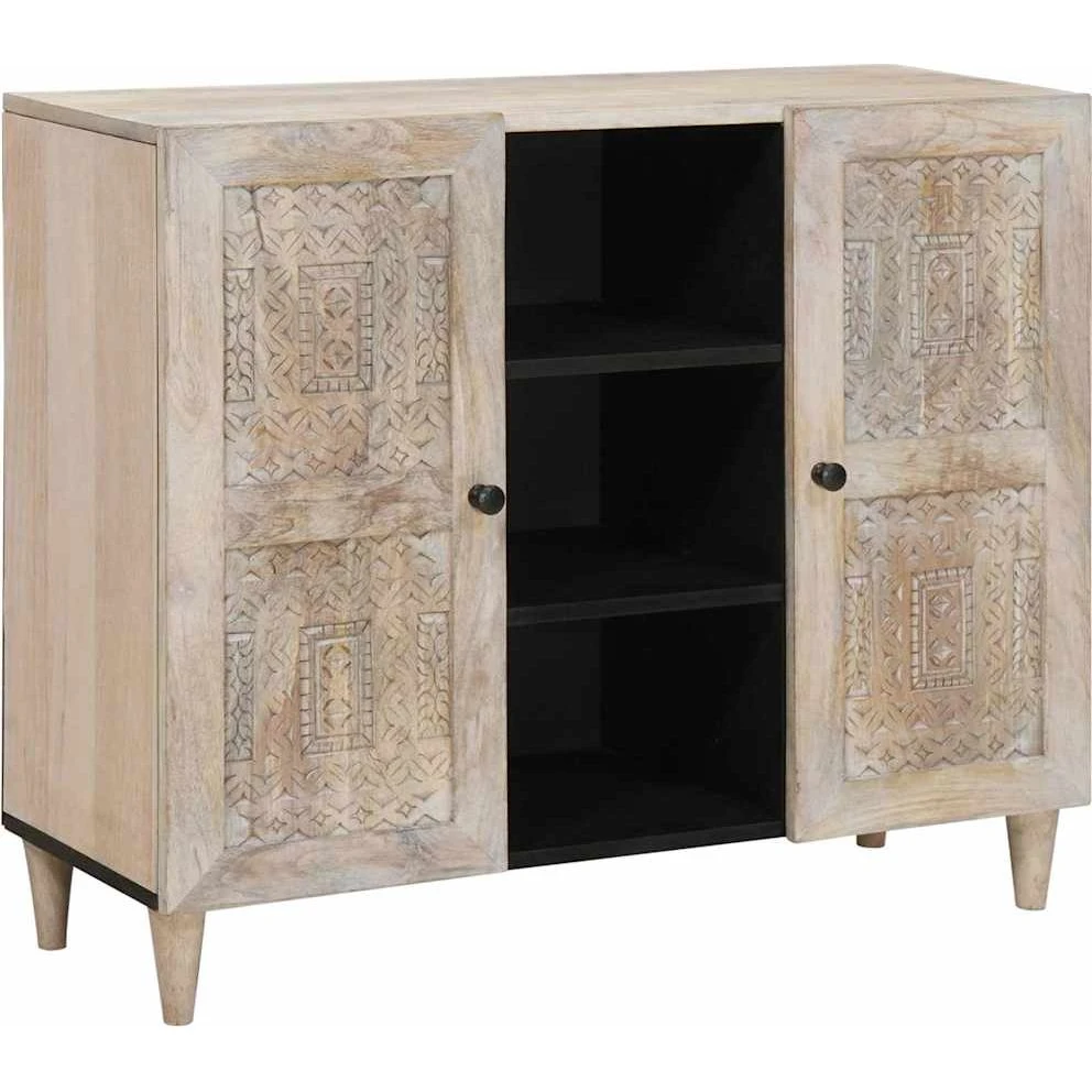 vidaXL Sideboard Bleg Hvid 90x33x75 cm i Massivt Mangotræ