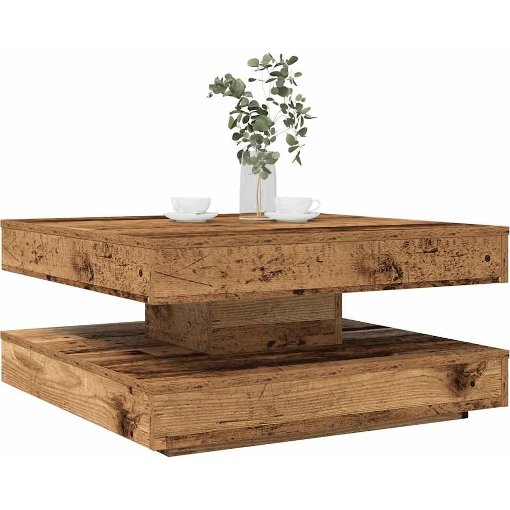 vidaXL Sofabord 360° drejeligt i antikt træ, 70x70x34,5 cm