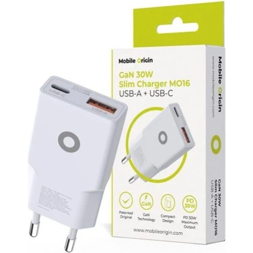Mobile Origin GaN 30W Slim Charger MO16 USB-A + USB-C