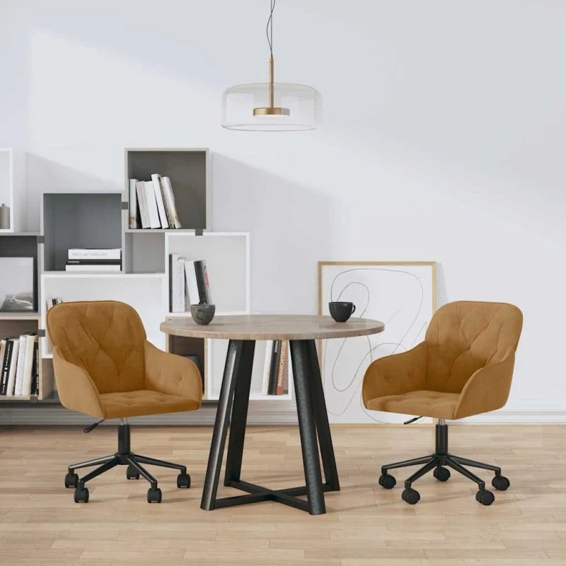 Drejelige spisebordsstole 2 stk. i brun fløjl