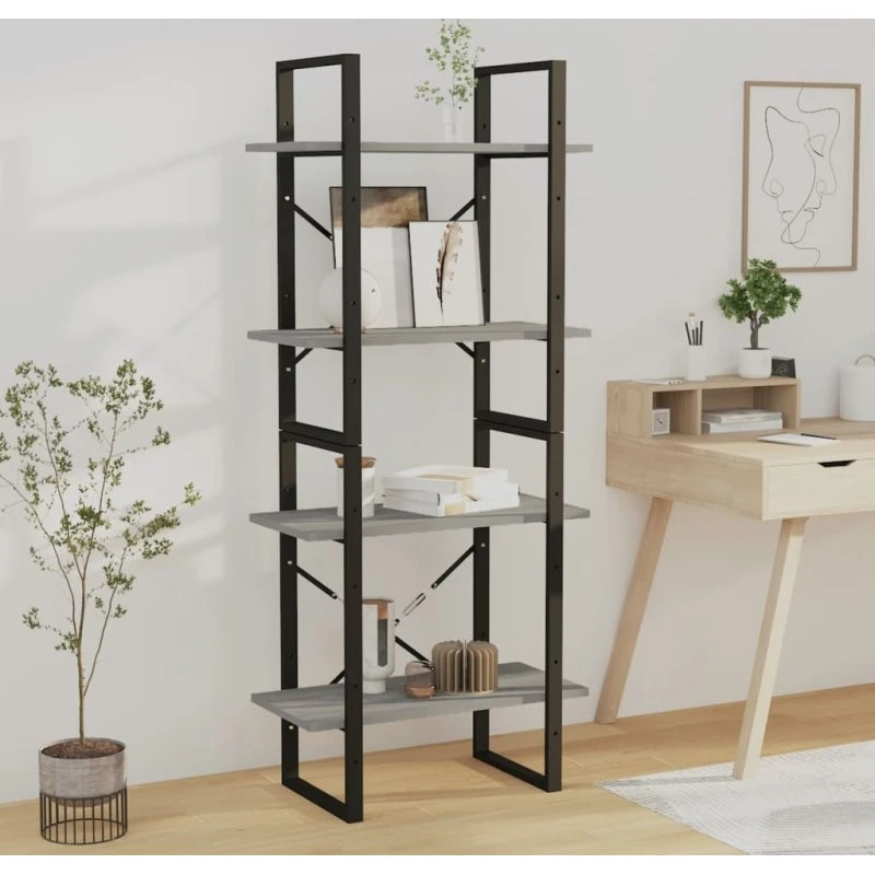 Bogreol 4 hylder 60x30x140 cm – grå sonoma