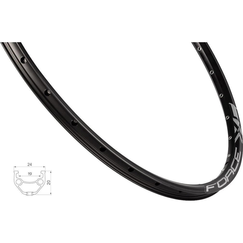 FORCE XC Basic 26" fælg (559x19) - 32 huller - Sort