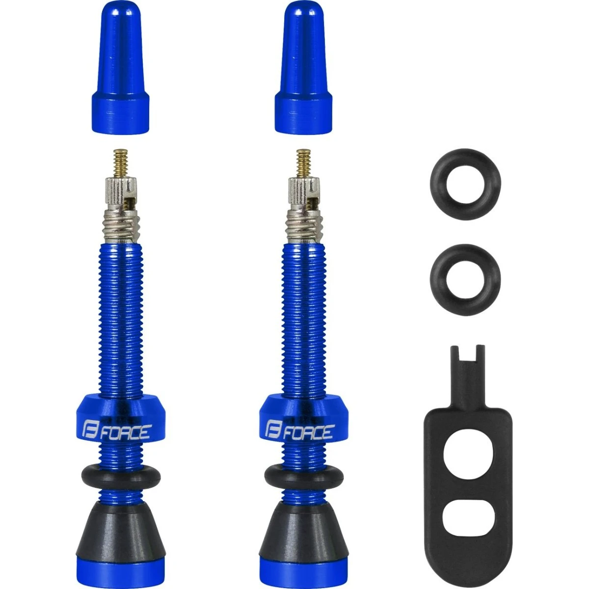FORCE Tubeless ventil sæt, blå, 44 mm