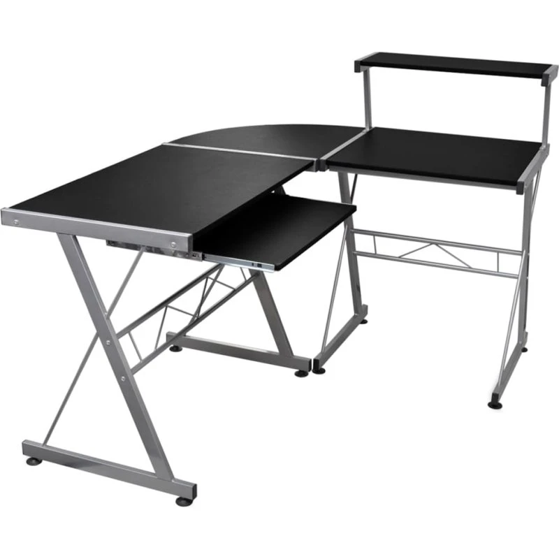 Hjørnecomputerbord L-formet 132x112x99 cm – sort