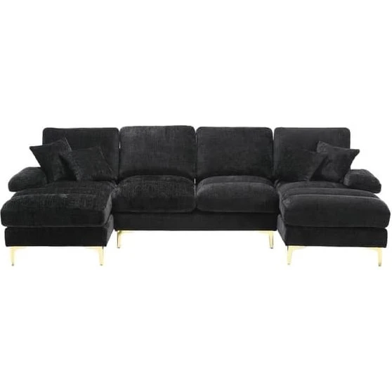 Moderne U-formet chenillesofa med dobbelte hvilestole – Sort