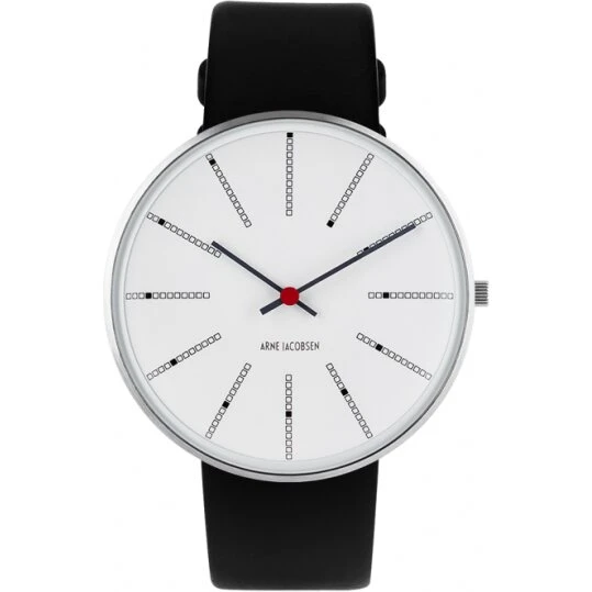 Arne Jacobsen Bankers 40 mm 53102-2001 (hvid, sort læderrem)
