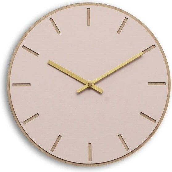 Hemverk Vægur Ø28 cm - Lys Eg / Støvet Rosa, Guldviser