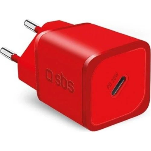 SBS TETRGAN1C20R 20W GaN Vægoplader med Power Delivery - Rød