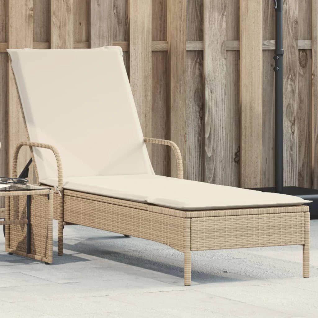 vidaXL Liggestol med hjul og hynde i polyrattan, beige