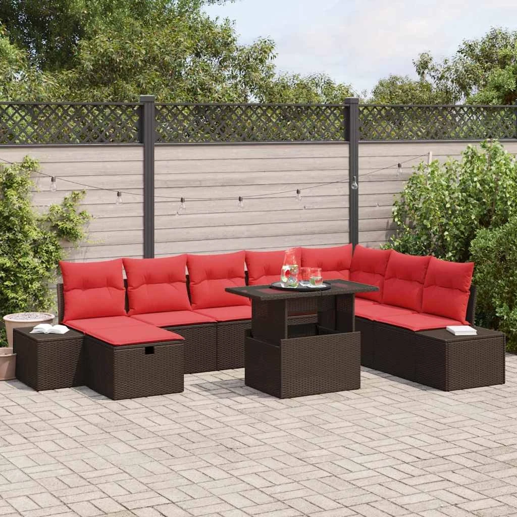 vidaXL Havesofa Sæt 9 dele i sort polyrattan