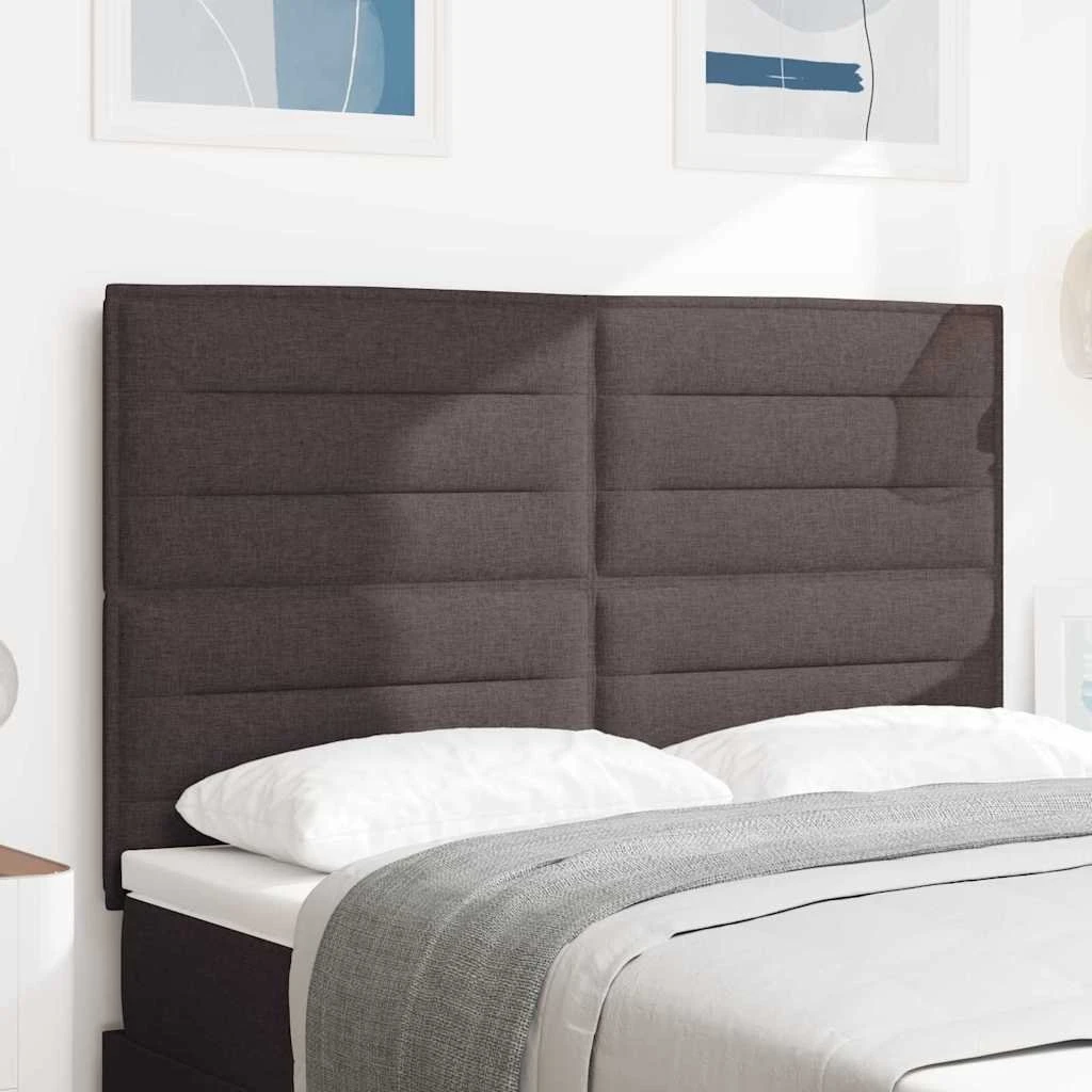 vidaXL LED-sengegavl i mørkebrunt stof, 144 x 128 cm