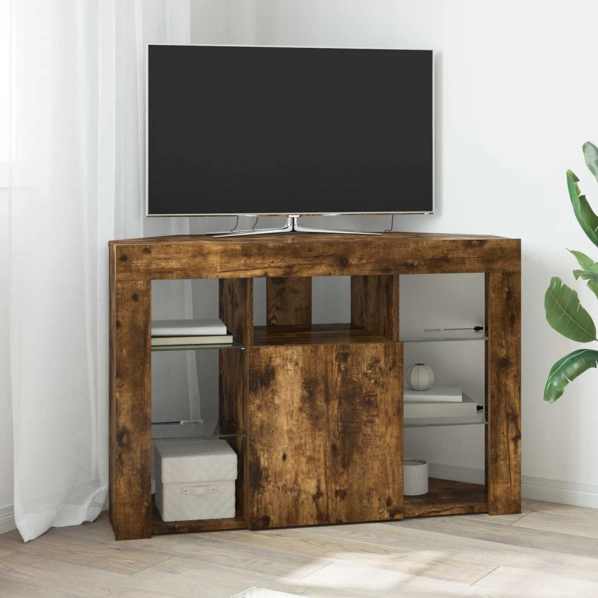 vidaXL Hjørne LED TV-skab i røget eg, 100x40x68 cm