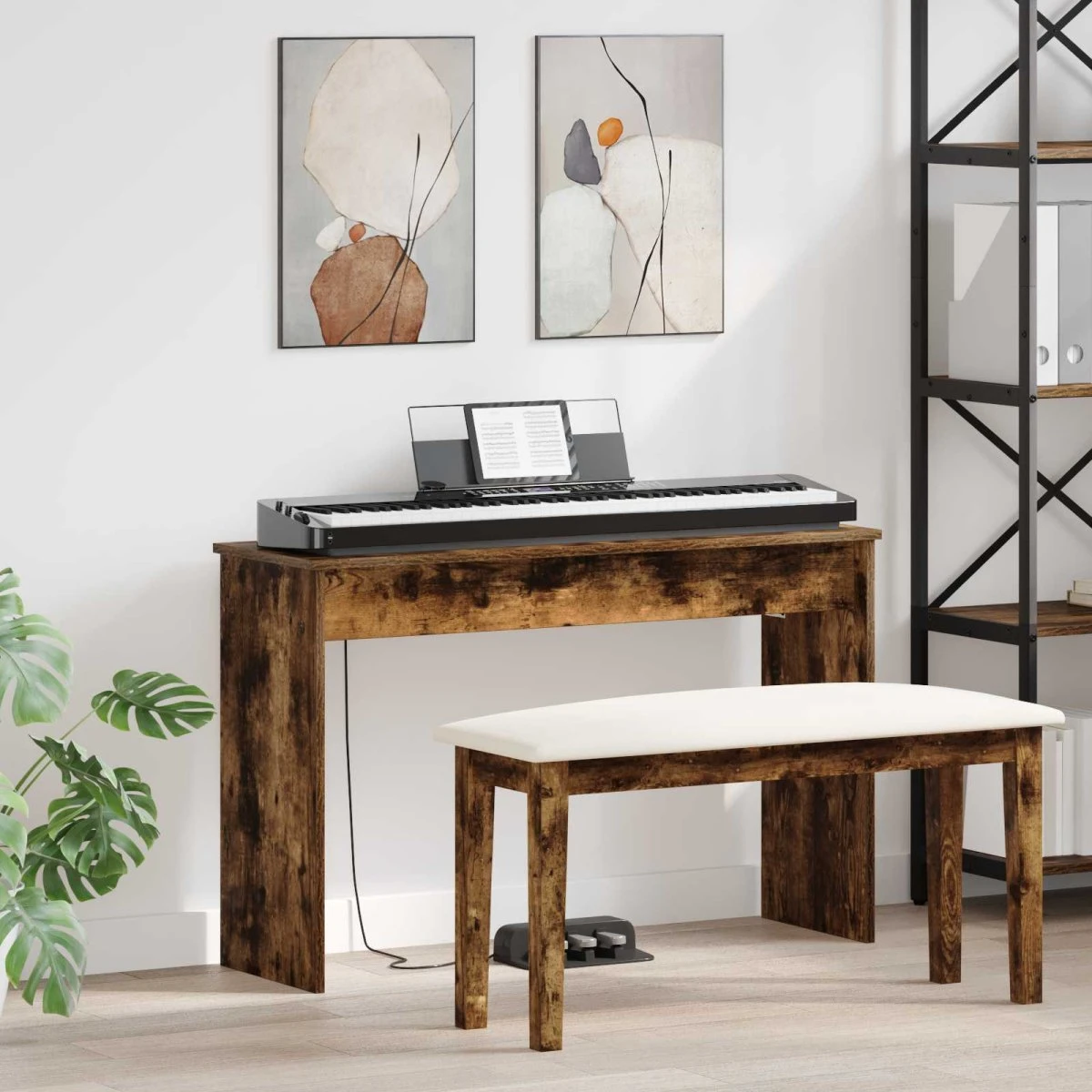 vidaXL Keyboard Stand Røget Eg 100 x 32 x 64 cm