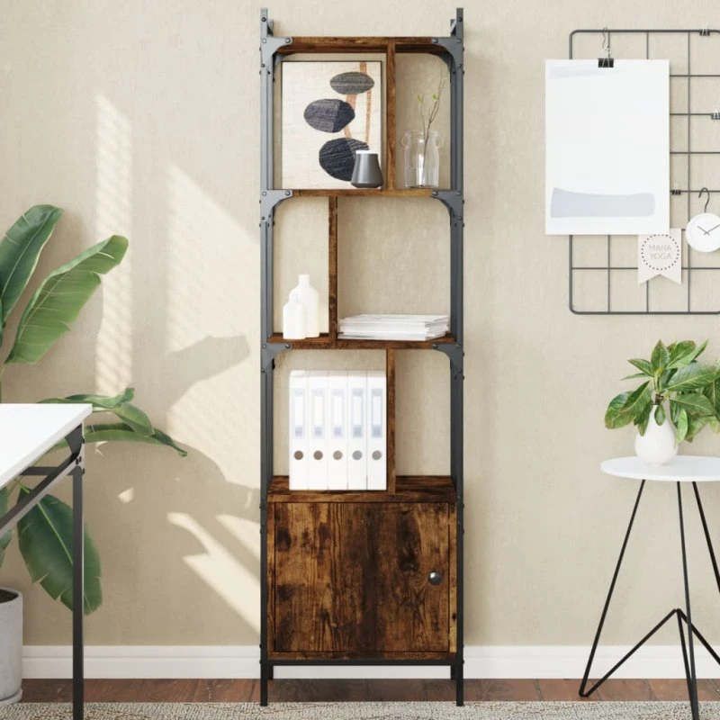 Bogreol med låge 44,5x30x154,5 cm – røget egetræ