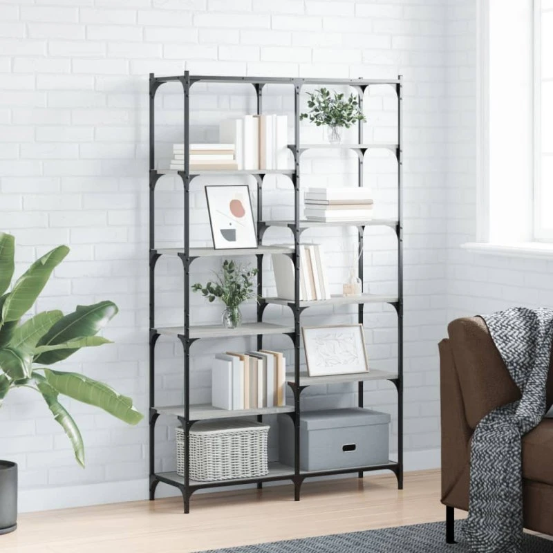 Bogreol 100x32x170 cm – konstrueret træ & jern, Sonoma-eg