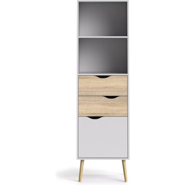 Charlie reol 2 skuffer & 1 låge, hvid/eg