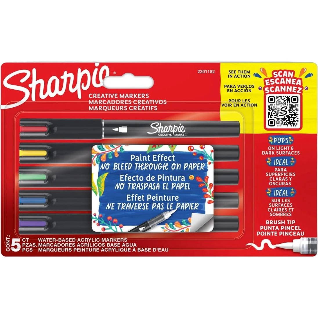 Sharpie Creative Marker Penselspids | Assorterede farver | 5 stk.