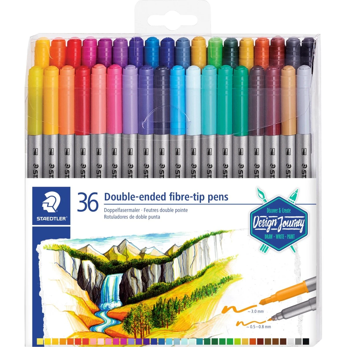 Staedtler Duo Fiberpen tusser med dobbelt spids, 36 farver