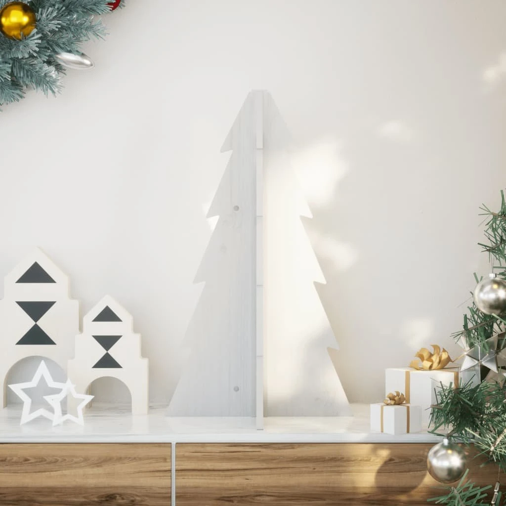 vidaXL Dekorativt Juletræ i Massivt Fyrretræ, Hvid, 69,5 cm