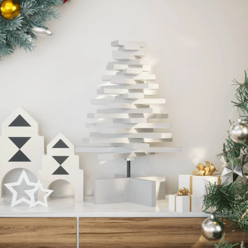vidaXL Dekorativt juletræ i massivt fyrretræ, 60 cm, hvid