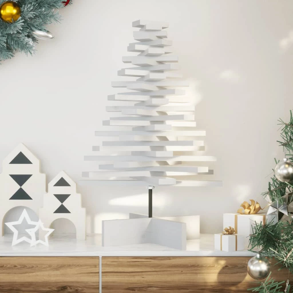 vidaXL Dekorativt juletræ i massivt fyrretræ, hvid, 80 cm