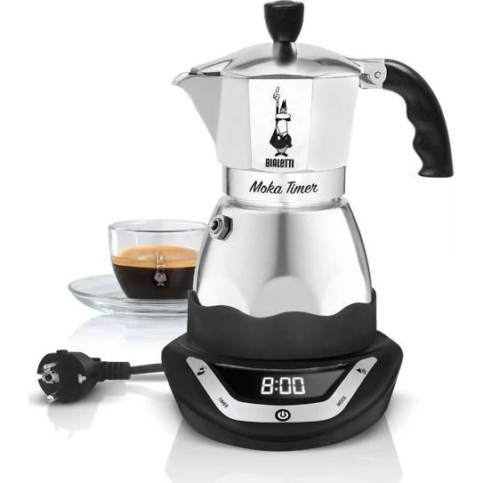 Bialetti EAsy Timer 6 Elektrisk Mokkakande, 0,3L, Sølv