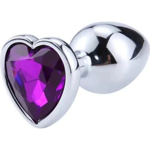 Heart Shaped Butt Plug Purple Small med diamant-accent