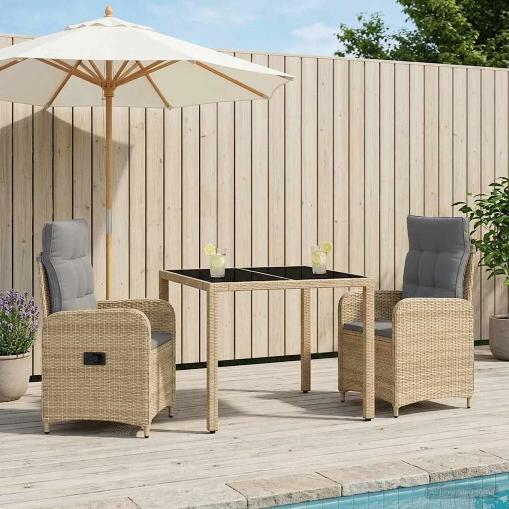 vidaXL Udendørs spisesæt 3 dele i beige og lys grå polyrattan