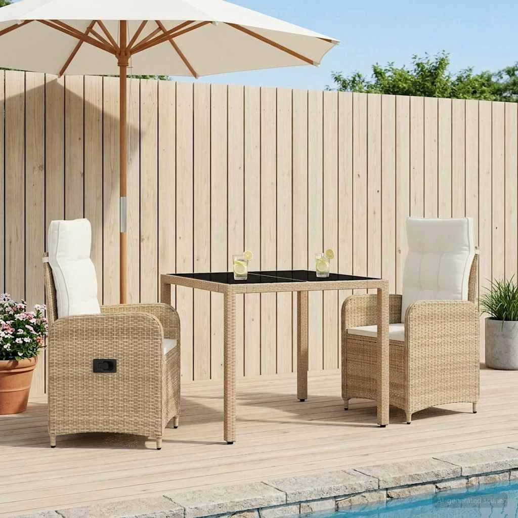vidaXL Udendørs spisesæt 3 dele i beige og cremehvid polyrattan