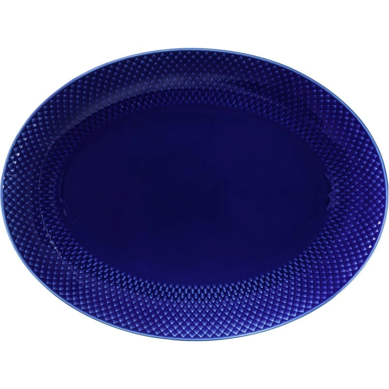 Lyngby Porcelæn Rhombe Oval Serveringsfad 35×26,5 cm – Mørkeblå