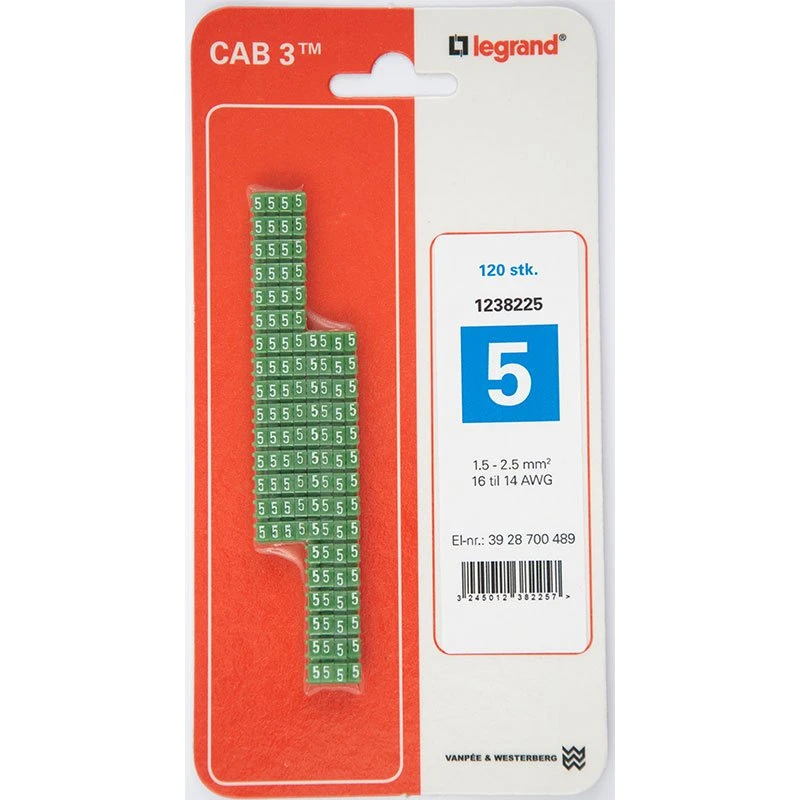 CAB3 Ledningsmærker 1,5-2,5 mm² Grøn (5) - 120 stk.
