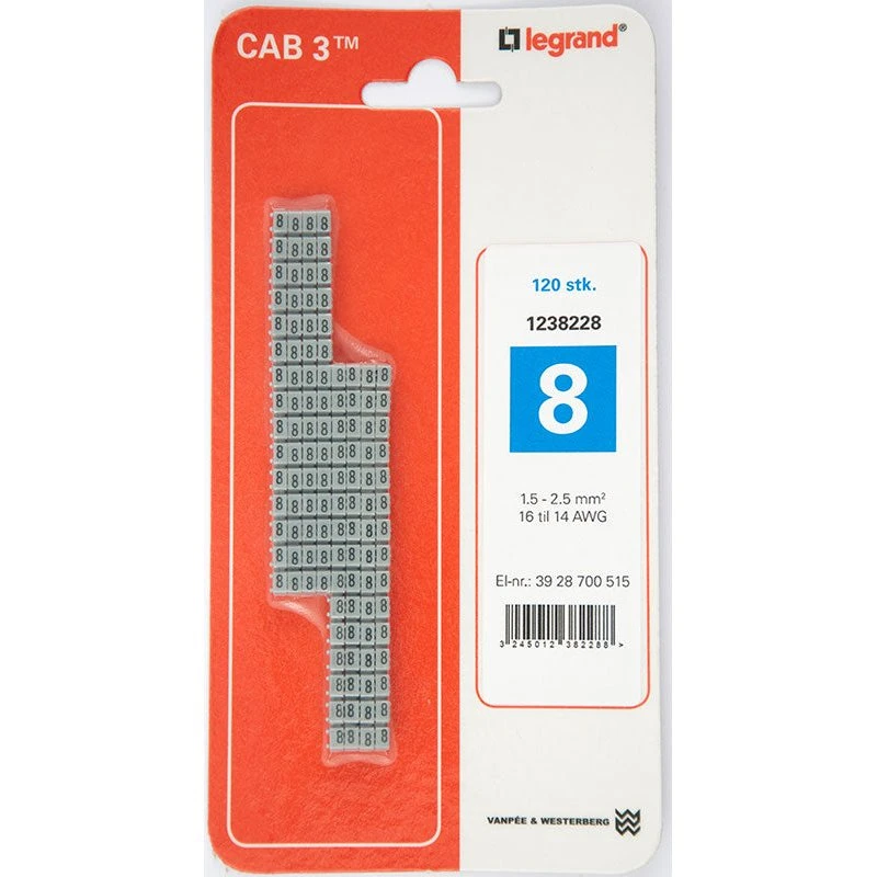 CAB3 Ledningsmærker 1,5-2,5 mm² (8) - 120 stk. Grå