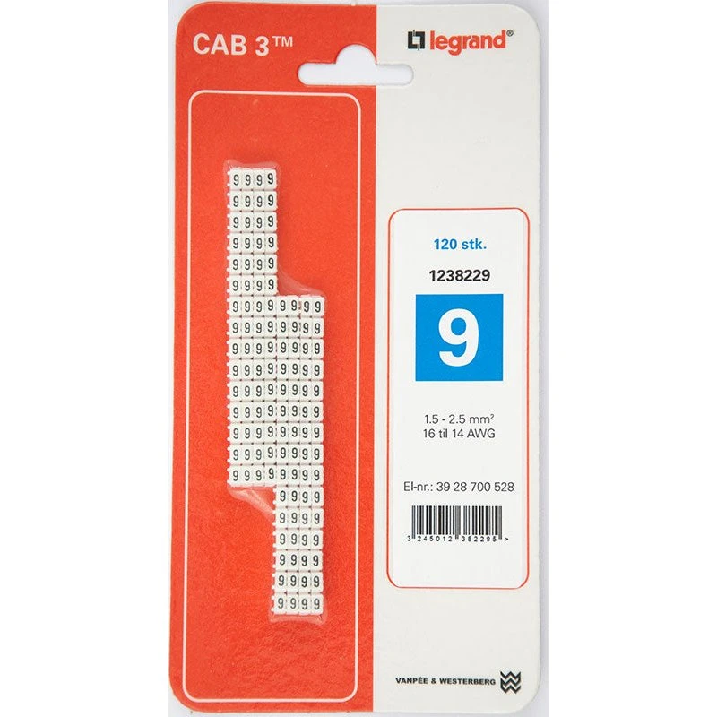 Legrand CAB3 Ledningsmærker 1,5-2,5 mm² (9) - 120 stk.
