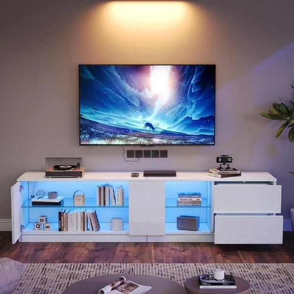TV-bord i hvid højglans med LED til 65" TV - 160x40x52cm
