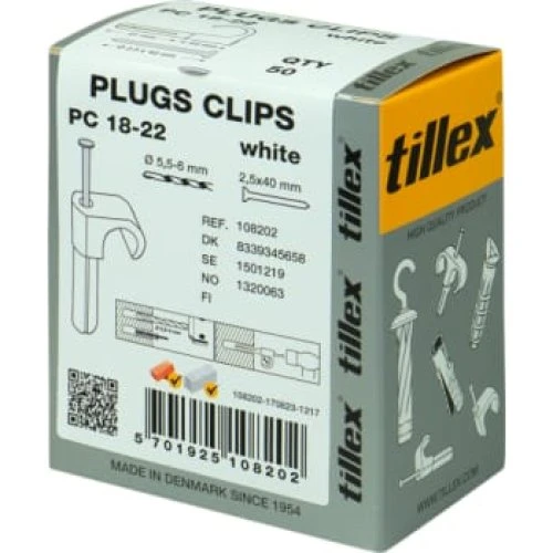 Plugs Clips 18-22 mm/40 mm Hvid - 50 stk