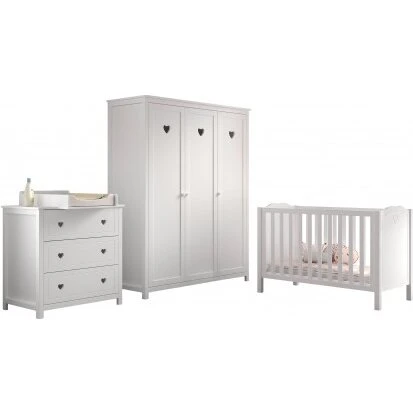 Amori børneværelsessæt 60×120 tremmeseng, kommode & garderobe, hvid