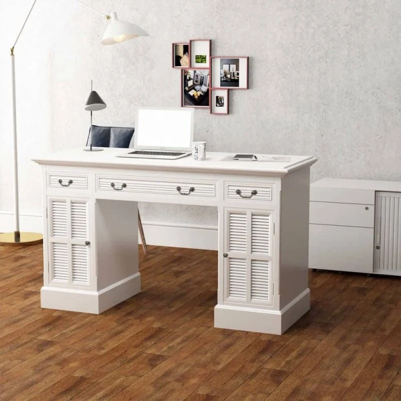 Dobbelt piedestal skrivebord 140x48x80 cm – hvid