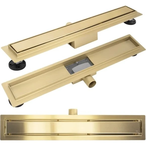 REA Neox 60 Linjeafløb - Børstet Guld - 60x11x5cm