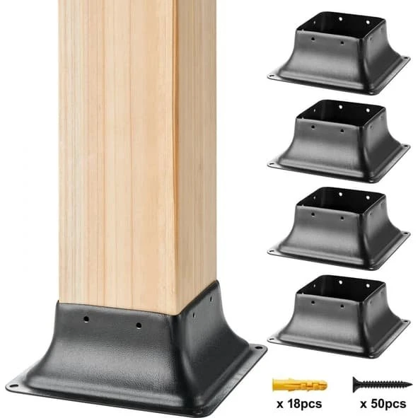 Stolpebase 101,6x101,6mm i pulverlakeret stål - 4 stk.