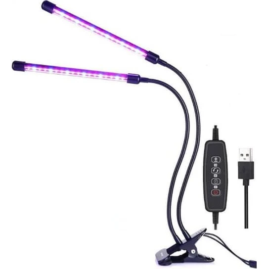Plantelampe med 2 fleksible LED-lysstofrør