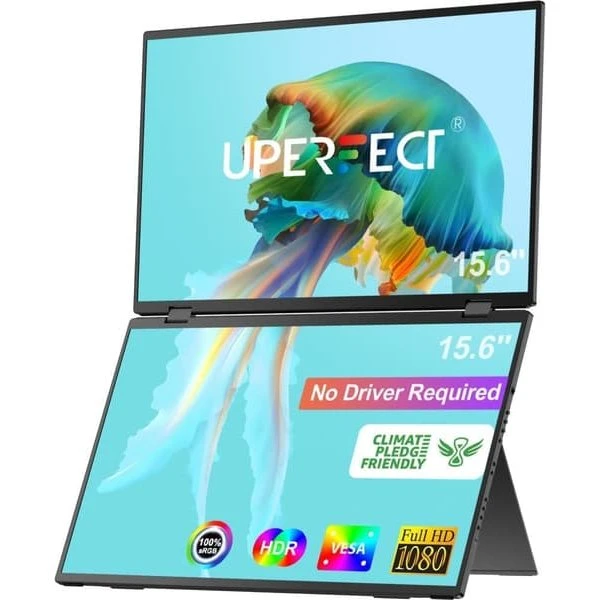 15,6" Dual Skærm Skærmudvidelse til Laptop, 1080P Full HD, Sort