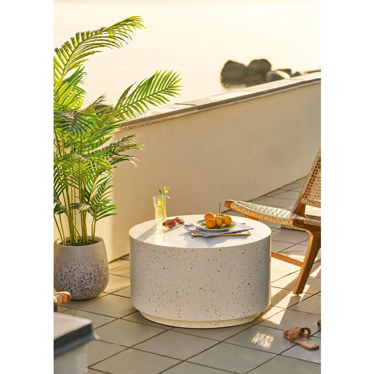 House Nordic Bonn Sofabord - Terrazzo Look, Off White, Ø70 cm