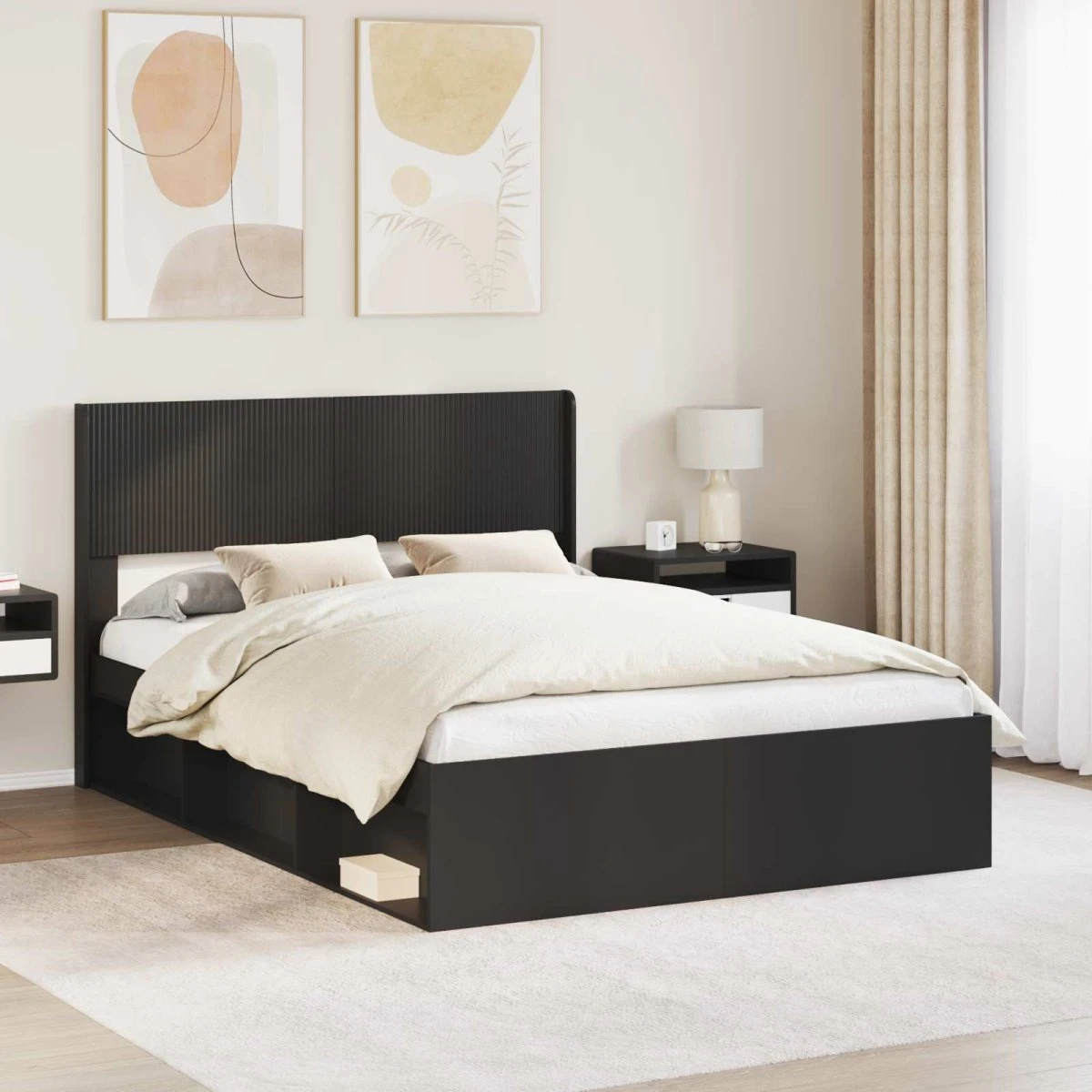 vidaXL Hovedgærde Sort PB - 166,5 cm med spiledesign