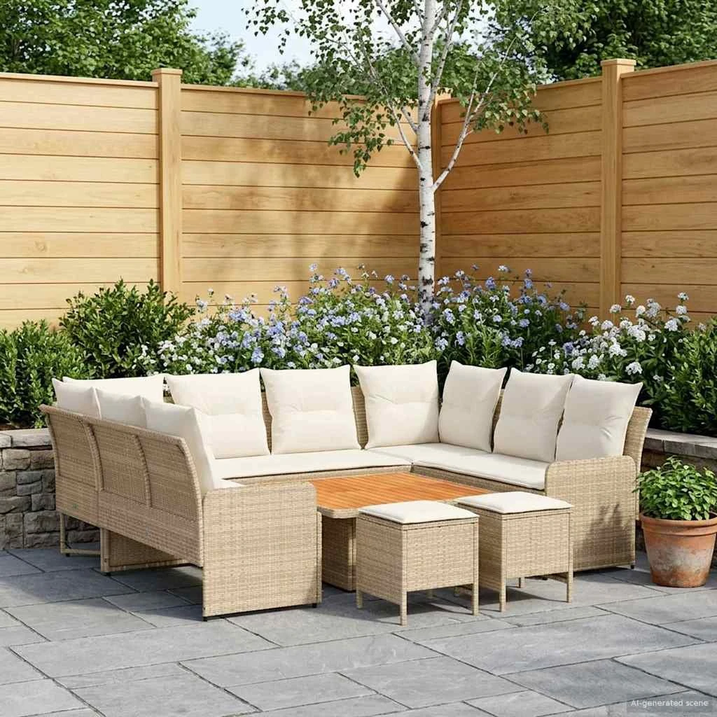 vidaXL Møbelsæt 8 stk. i beige/creme PE-rattan og akacietræ
