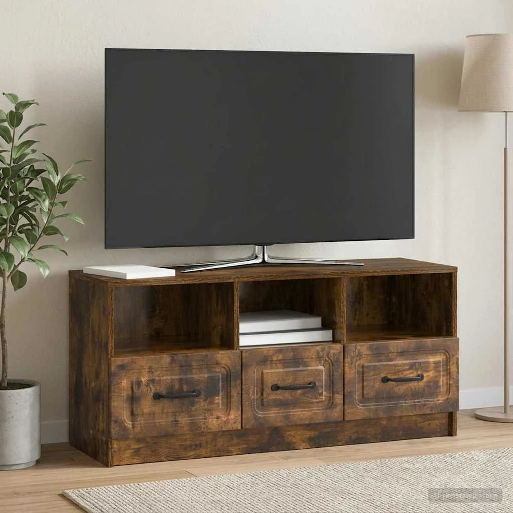 vidaXL TV-skab med skuffe, Røget eg, 102 x 34,5 x 47 cm