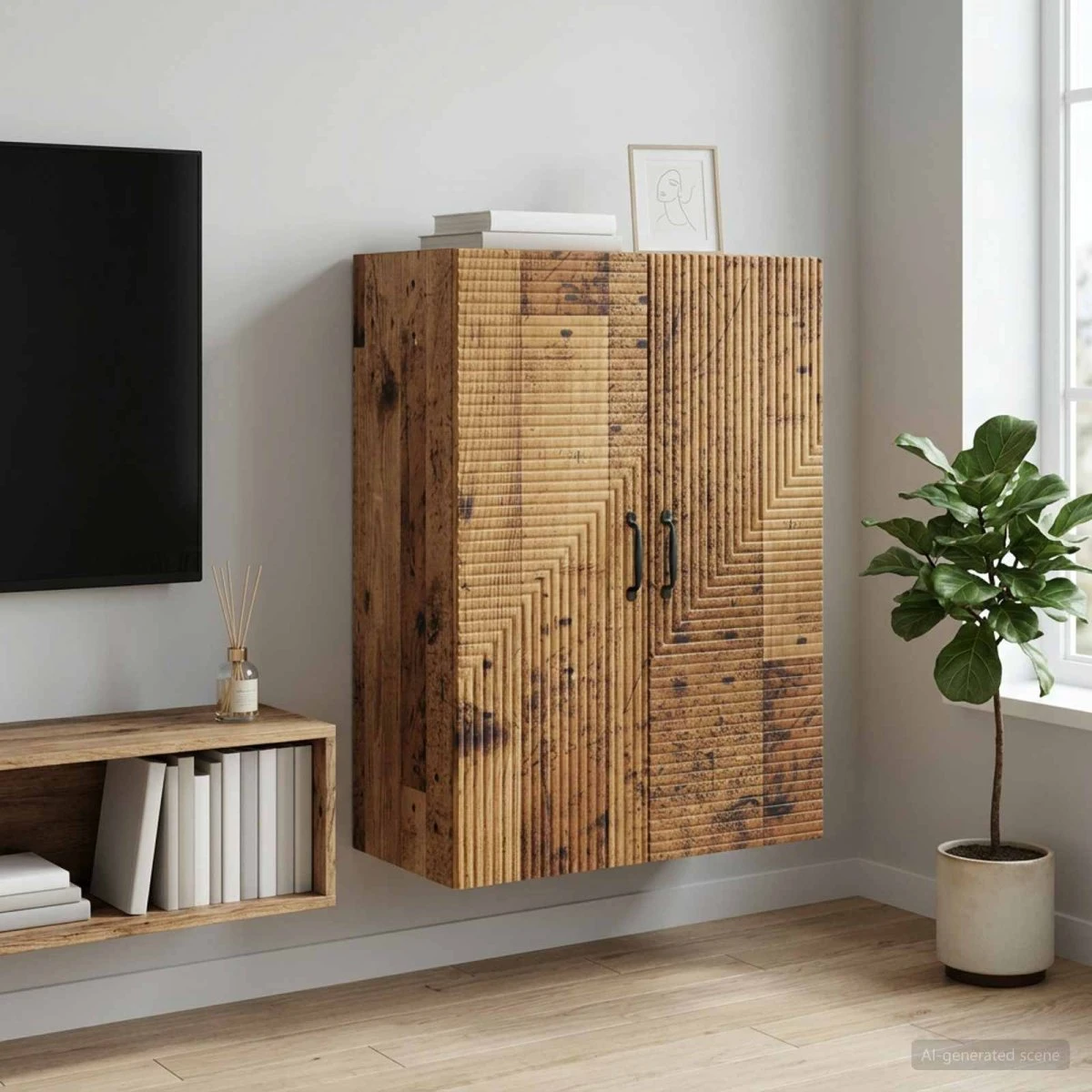 vidaXL Vægmonteret skab i gammelt træ, 66 x 34,5 x 90 cm