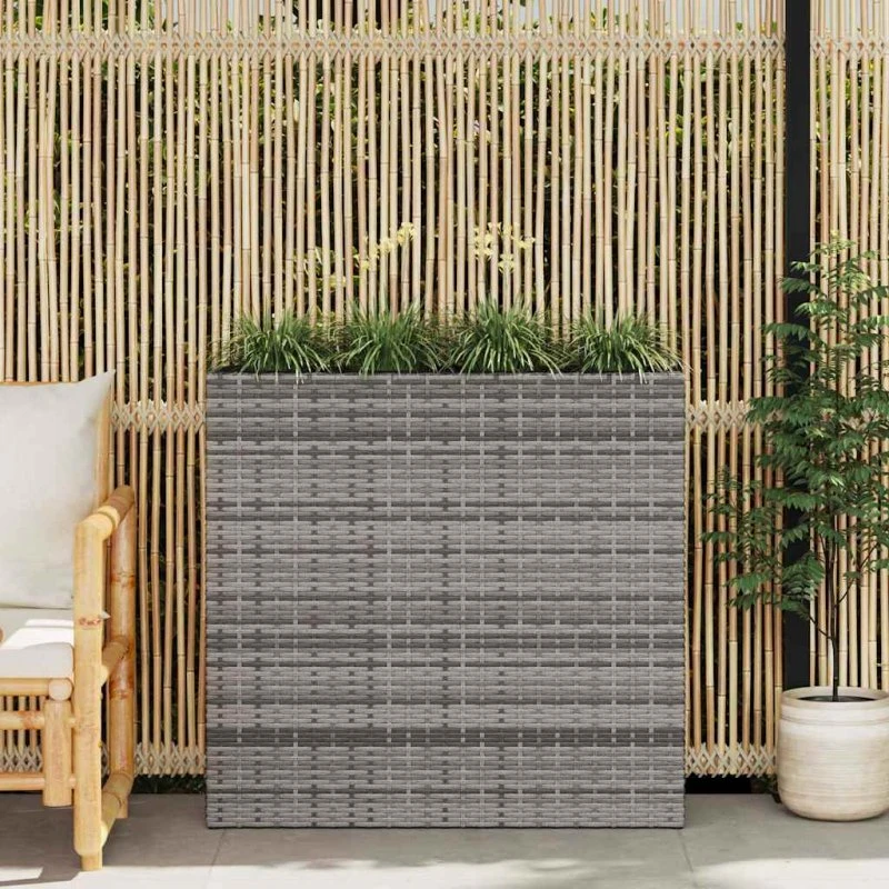 Forhøjet polyrattan plantekasse med 4 udtagelige krukker - hvid