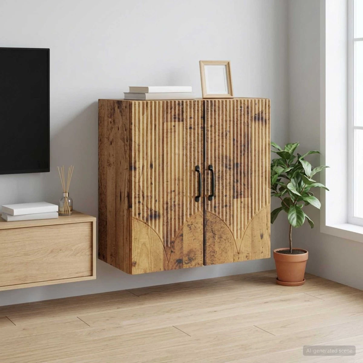vidaXL Vægmonteret skab 59 x 31 x 60 cm - Gammelt træ